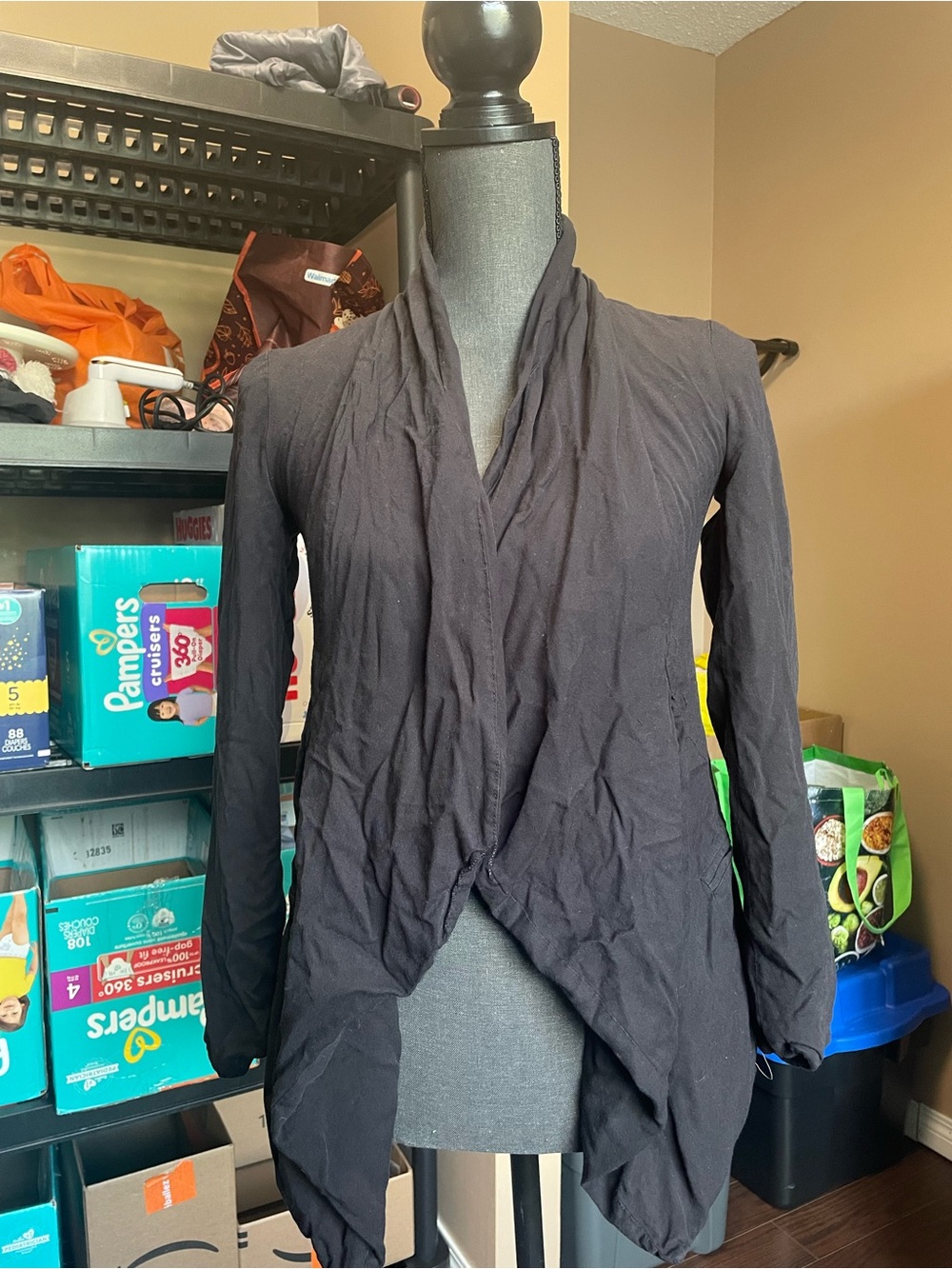 Dynamite Black Draped Open-Front Blazer